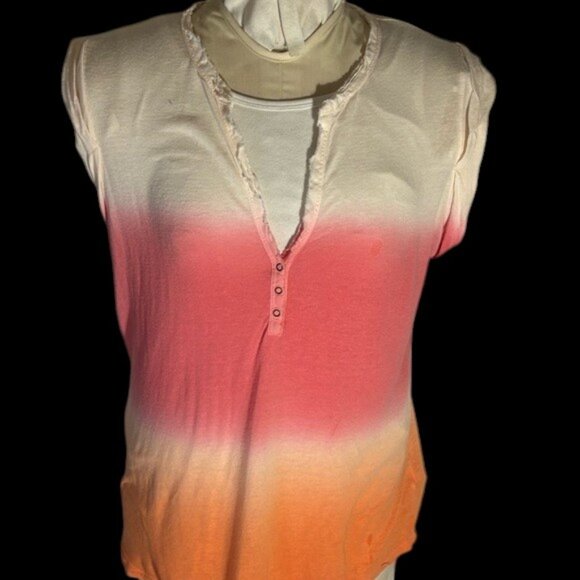Young, Fabulous and Broke Orange and Pink Tie Dye Sleeveless Henley Sz Large - Picture 1 of 6